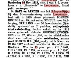 Openbare verkoop boerderij Schapendijkje Leeuwarden 1915